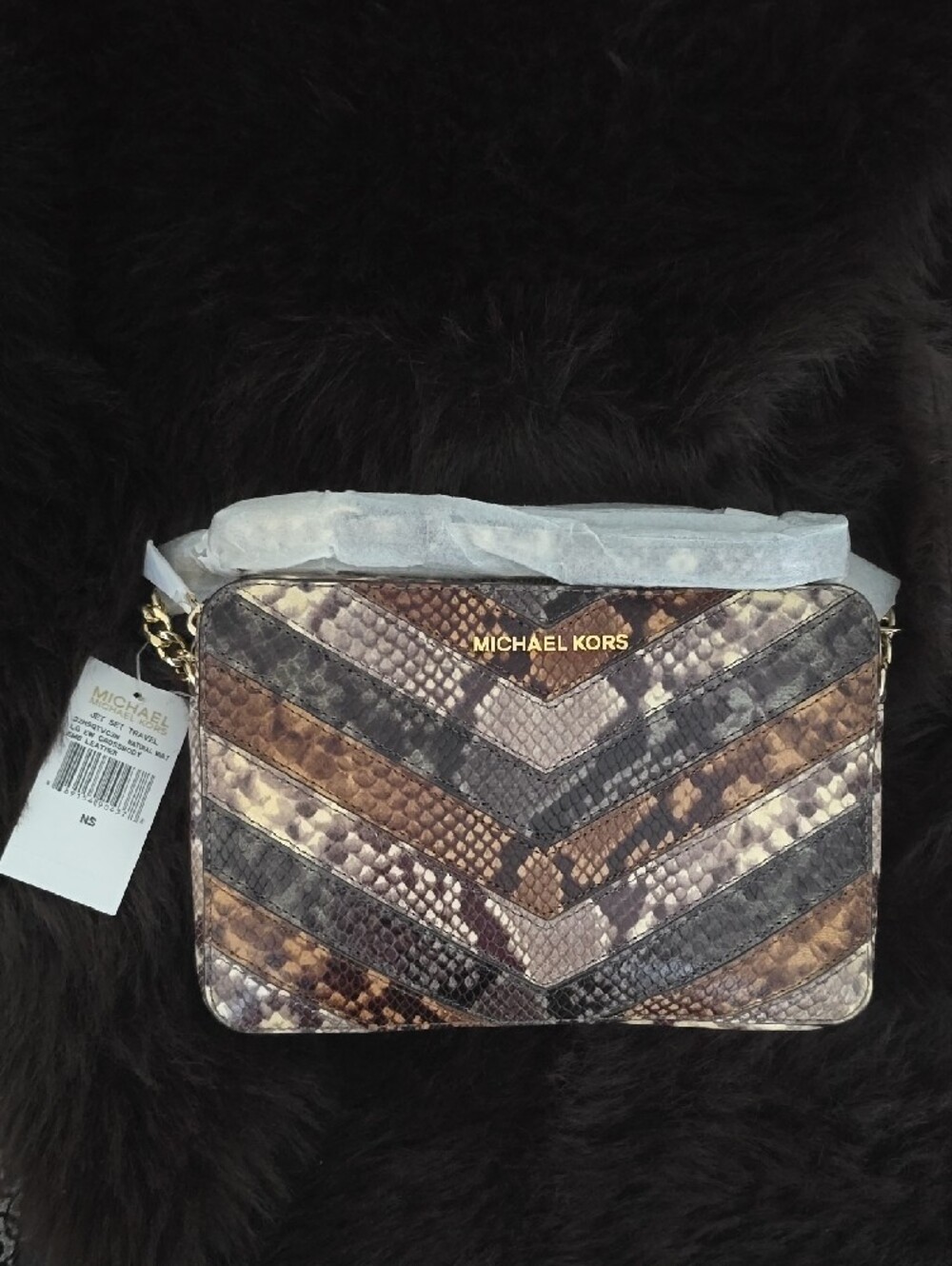 Michael Kors Snake-Print Chevron Crossbody Bag - Picture 6 of 7